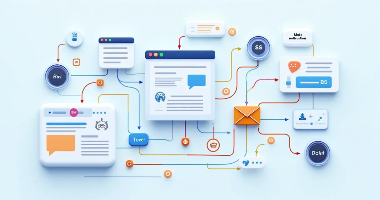 Fluxo visual de automação de marketing conectando formulários, email e web push