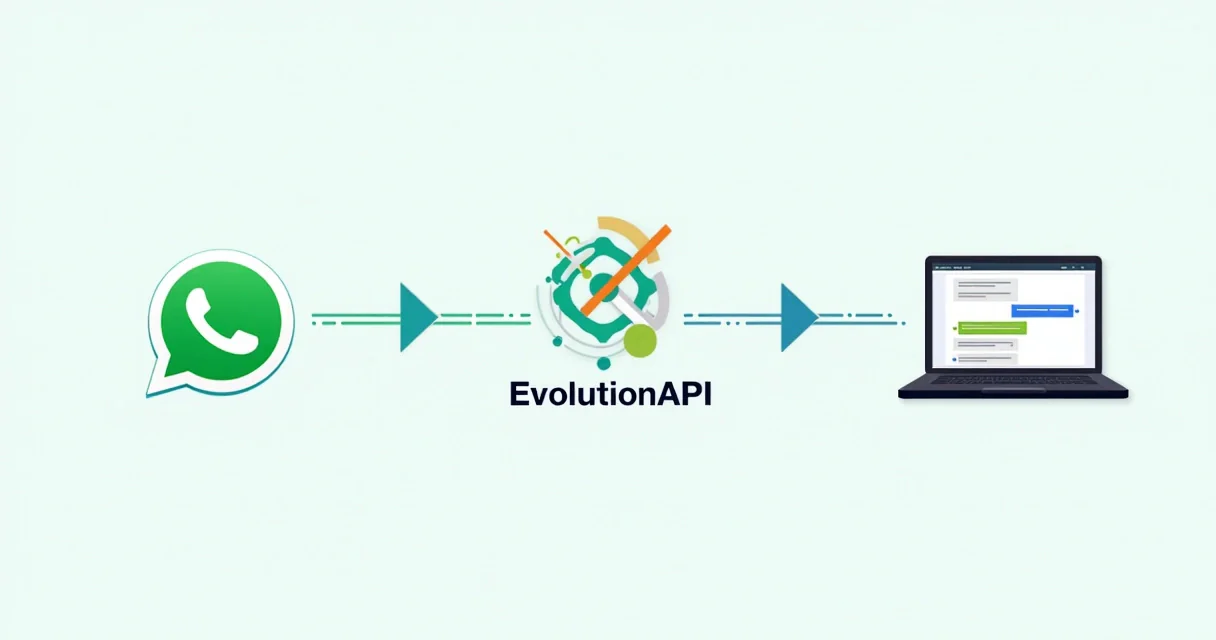 Fluxo visual integrando WhatsApp, EvolutionAPI e Chatwoot.
