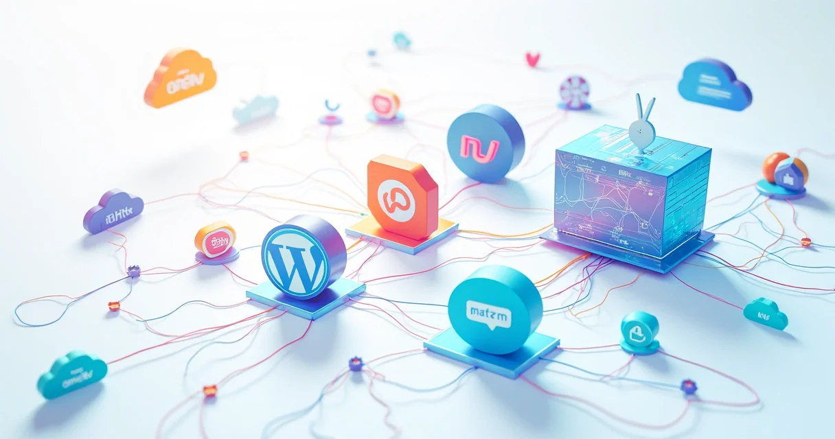 Ferramentas open source ilustradas em cores vibrantes