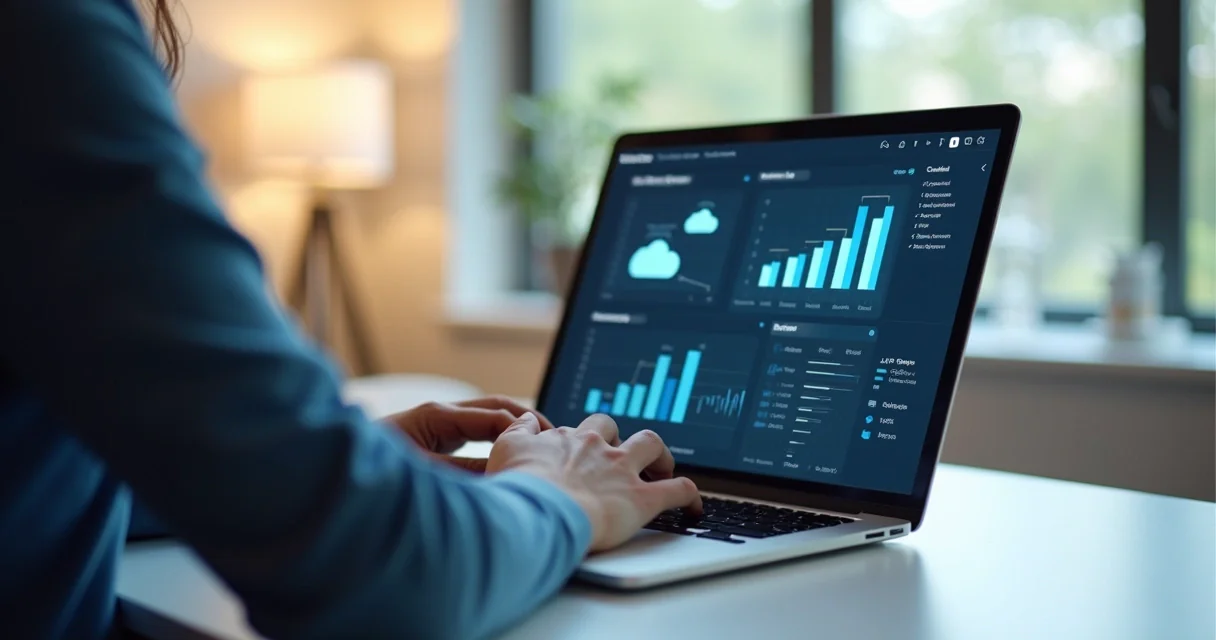 Painel de controle moderno de hospedagem em um notebook