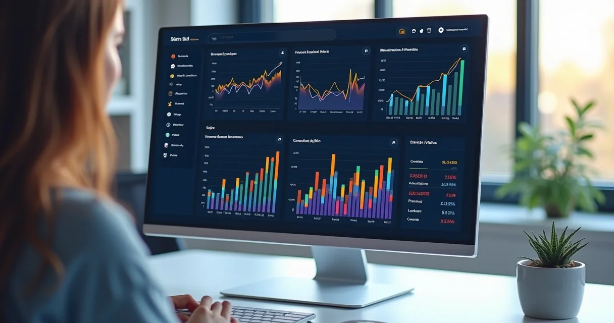 Dashboard de SaaS mostrando gráficos de dados originados de MySQL