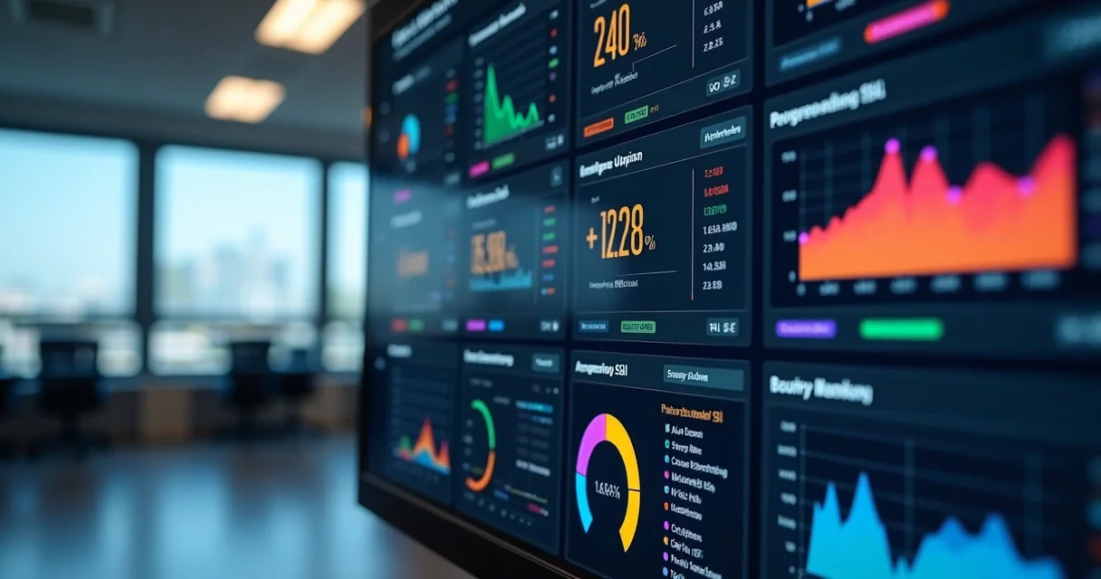 Tela de painel de monitoramento de hospedagem SaaS com gráficos coloridos