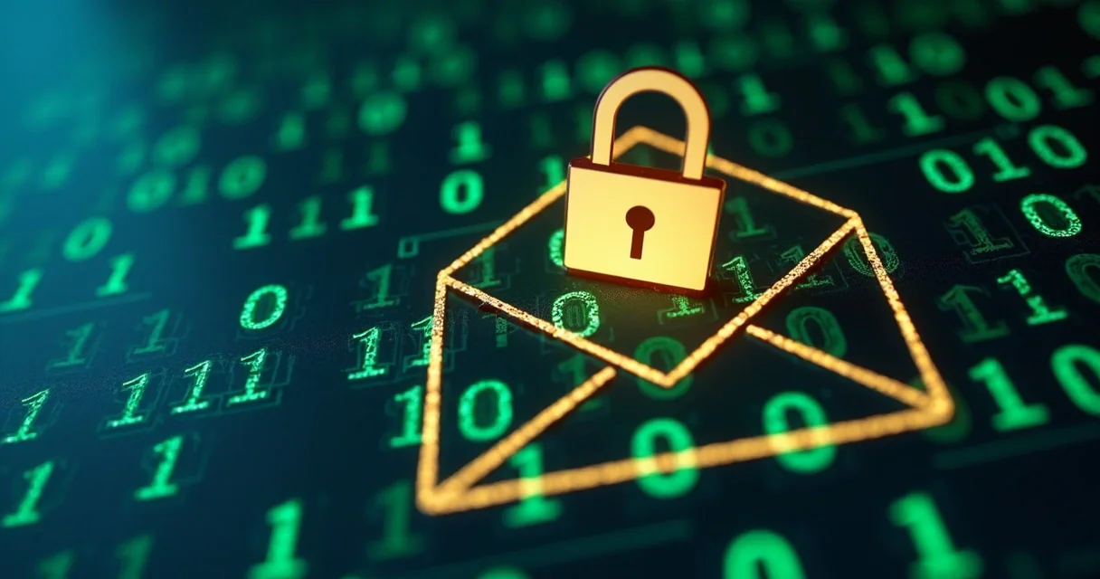 Símbolo de cadeado sobre email mostrando segurança